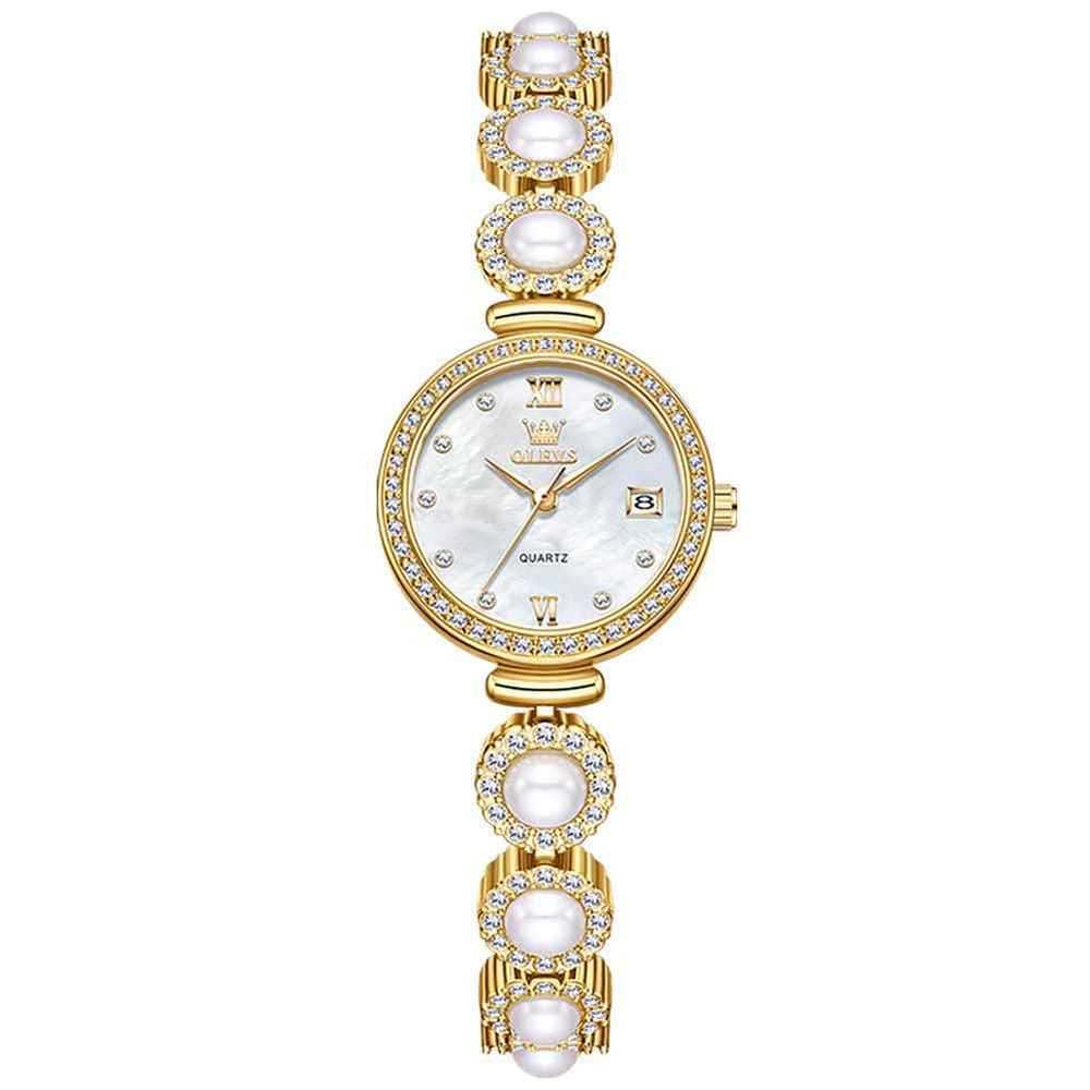 OLEVS 5635 – Women Pearl Bracelet Watch Diamond Mother of Pearl Date Quartz