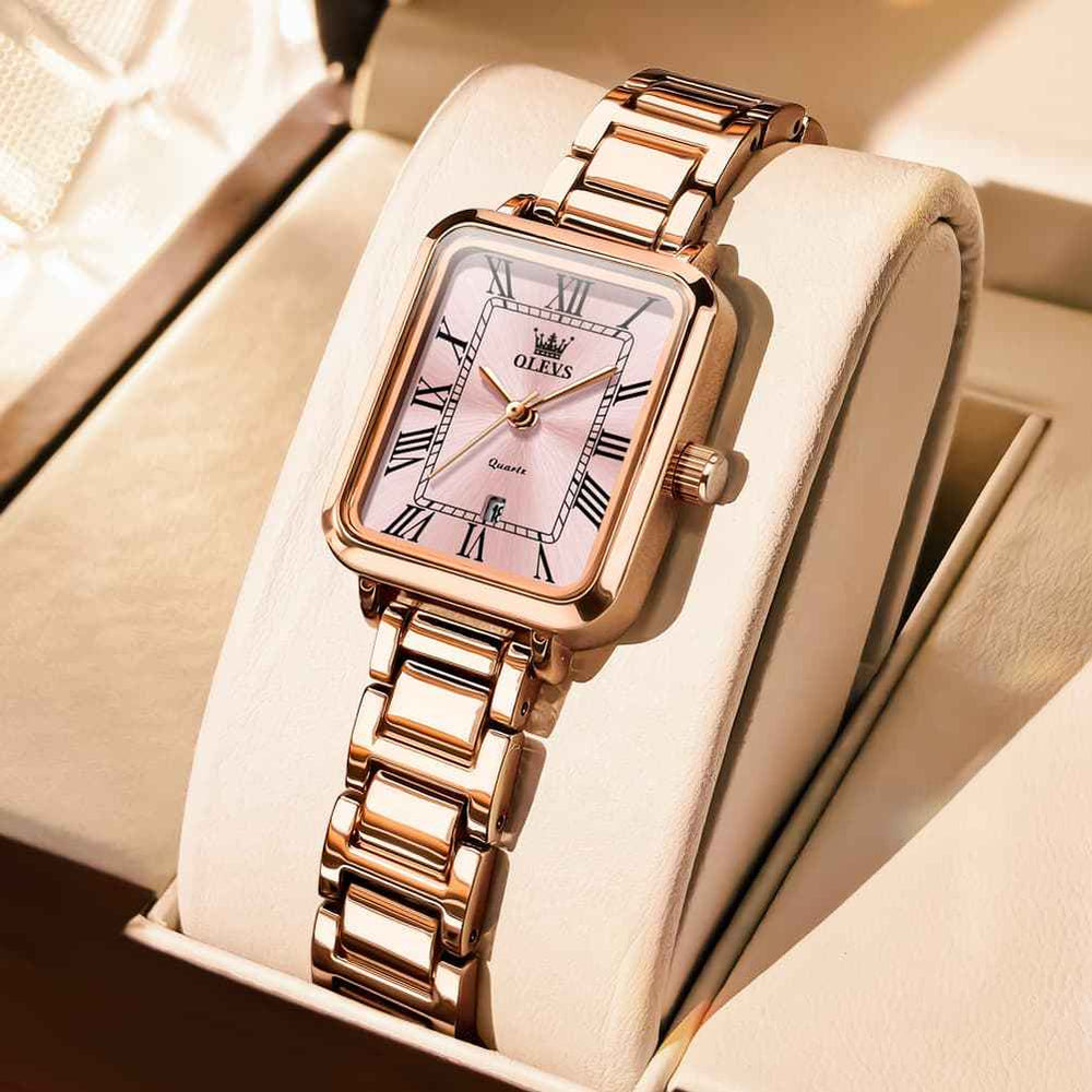 OLEVS 5641 – Women Rectangular Dress Watch Retro Tank Stainless Steel Date Quartz