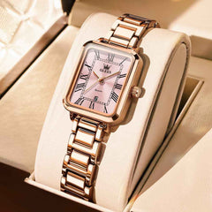 OLEVS 5641 – Women Rectangular Dress Watch Retro Tank Stainless Steel Date Quartz