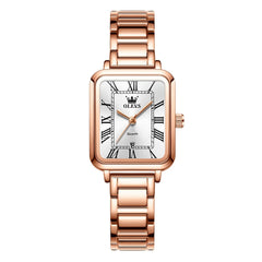 OLEVS Women Rectangular Dress Watch Retro Tank Stainless Steel Date Quartz 5641 - Silver Pink Dial Watch | Olevs Watch Store