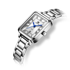 OLEVS Women Rectangular Dress Watch Retro Tank Stainless Steel Date Quartz 5641 - Silver Pink Dial Watch | Olevs Watch Store
