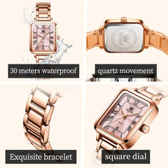 OLEVS Women Rectangular Dress Watch Retro Tank Stainless Steel Date Quartz 5641 - Silver Pink Dial Watch | Olevs Watch Store
