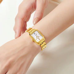 OLEVS Women Square Dress Watch Retro Gold Stainless Steel Date Quartz 5616 - All Gold Watch | Olevs Watch Store