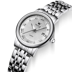 OLEVS Women Sunray Pastel Watch Petite Silver Stainless Steel Date Quartz 5611 - Silver Pink Dial Watch | Olevs Watch Store