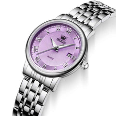 OLEVS 5611 – Women Sunray Pastel Watch Petite Silver Stainless Steel Date Quartz