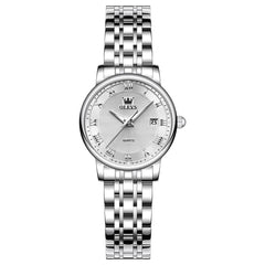 OLEVS Women Sunray Pastel Watch Petite Silver Stainless Steel Date Quartz 5611 - Silver Pink Dial Watch | Olevs Watch Store