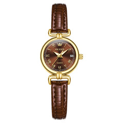 OLEVS Women Vintage Dress Watch Petite 24mm Leather Strap Date Quartz 5645 - Silver White Dial Watch | Olevs Watch Store