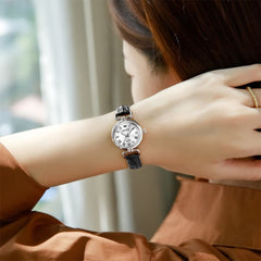 OLEVS Women Vintage Dress Watch Petite 24mm Leather Strap Date Quartz 5645 - Silver White Dial Watch | Olevs Watch Store