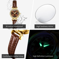 OLEVS Women Vintage Dress Watch Petite 24mm Leather Strap Date Quartz 5645 - Silver White Dial Watch | Olevs Watch Store