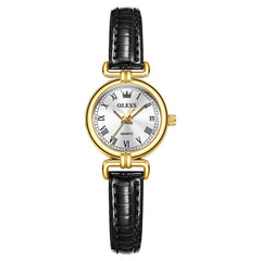 OLEVS Women Vintage Dress Watch Petite 24mm Leather Strap Date Quartz 5645 - Silver White Dial Watch | Olevs Watch Store