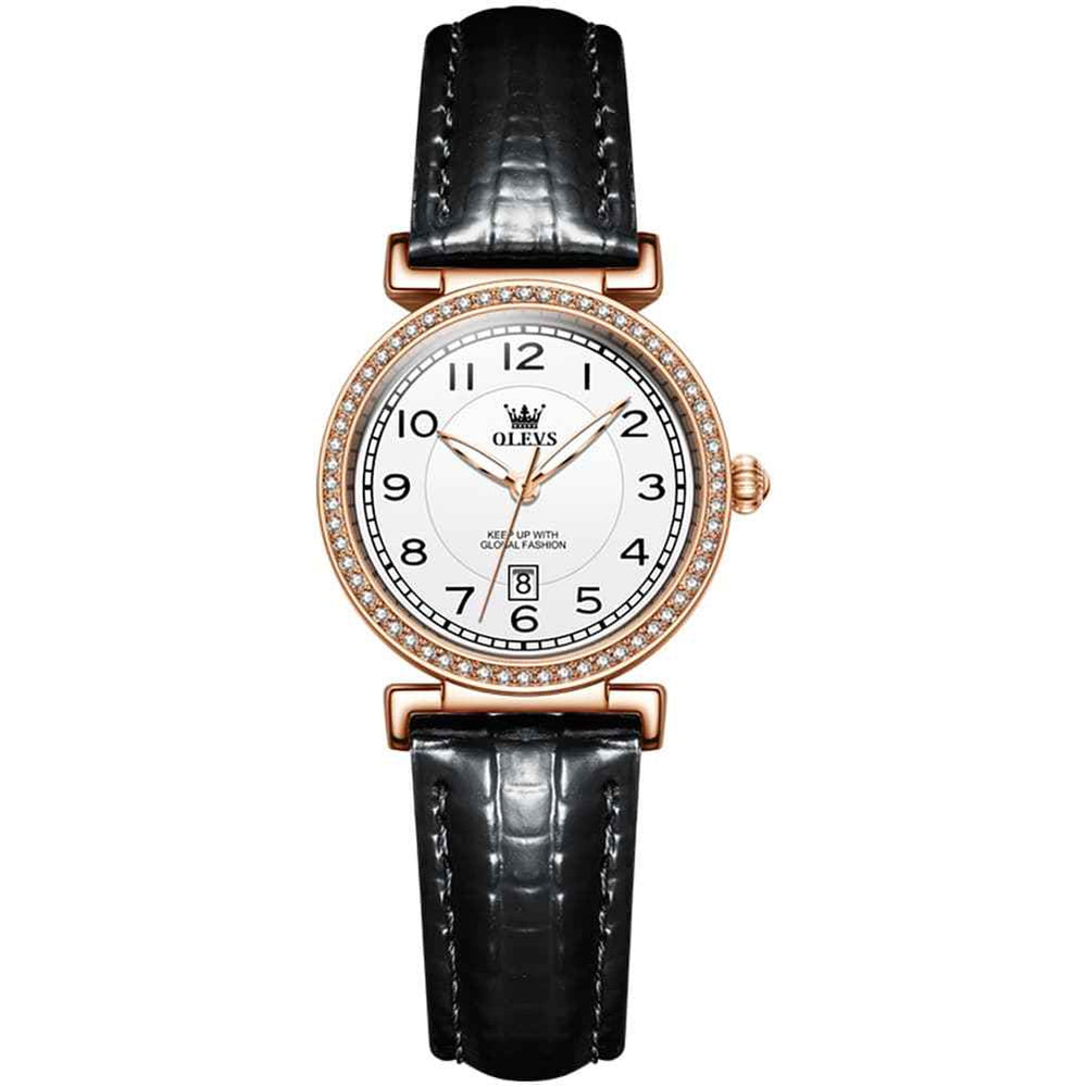 OLEVS 5590 – Women Vintage Leather Dress Watch Arabic Numerals Date Quartz