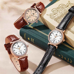OLEVS 5590 – Women Vintage Leather Dress Watch Arabic Numerals Date Quartz