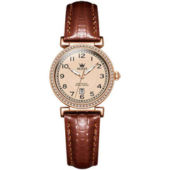 OLEVS 5590 – Women Vintage Leather Dress Watch Arabic Numerals Date Quartz