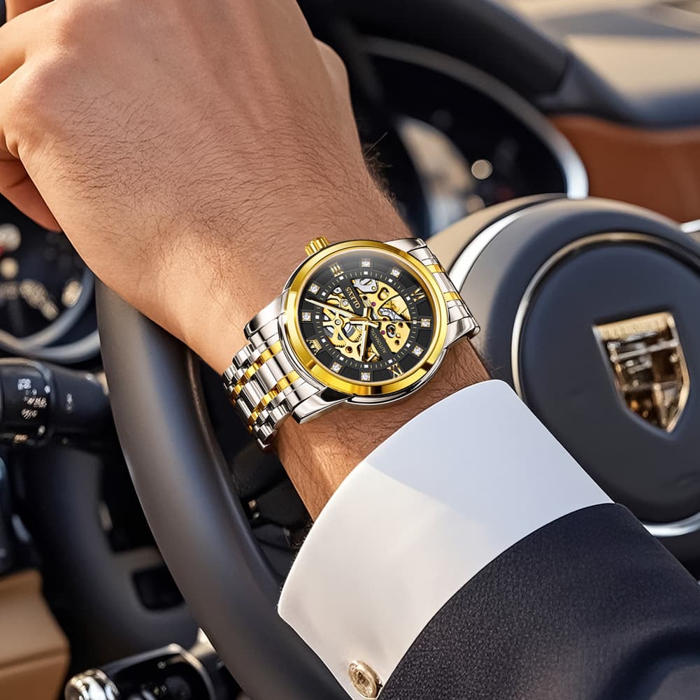 OLEVS "The Monarch" Diamond Skeleton Automatic Watch | Luxury Dress Style