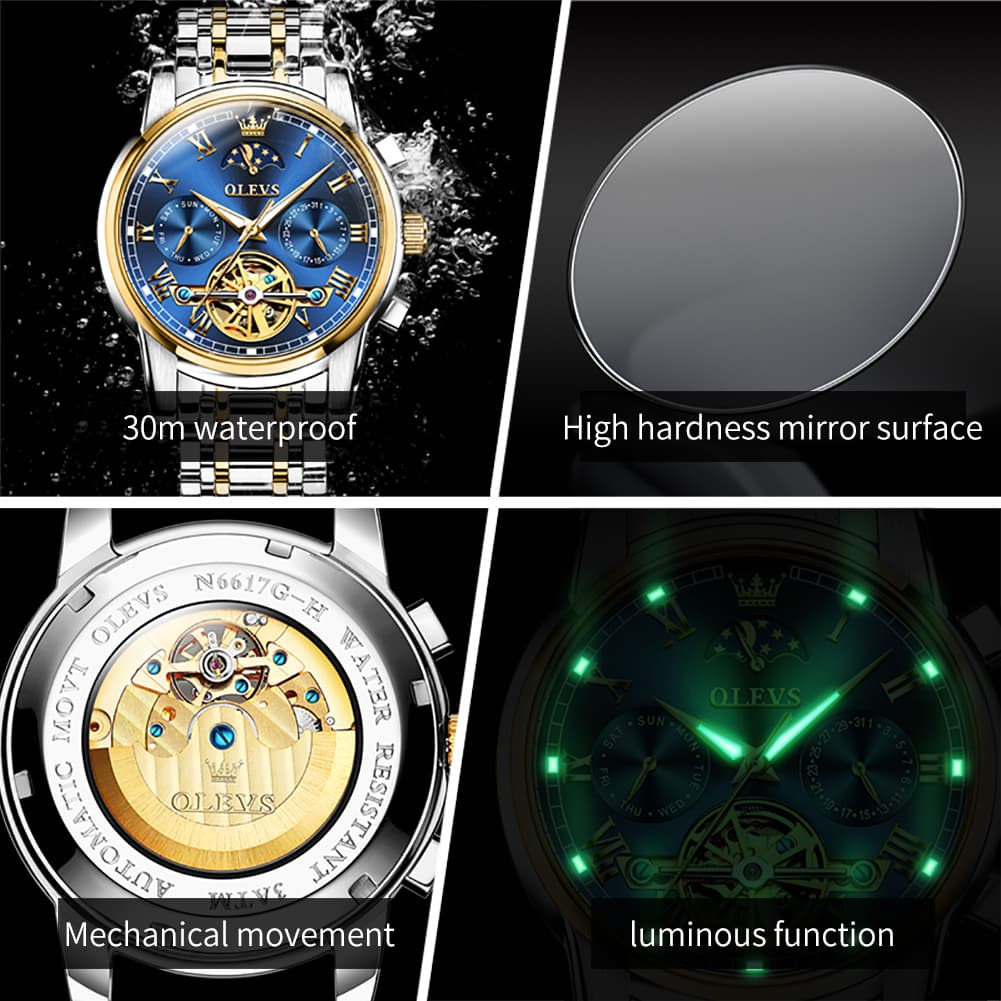 OLEVS 6617 Luxury Mechanical Stainless Steel Men’s Watch – Luminous, Waterproof, Automatic