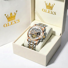 OLEVS "Celestial" Skeleton Automatic Watch | Moon Phase & Tourbillon Style