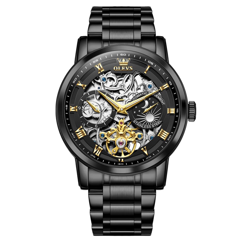OLEVS "Celestial" Skeleton Automatic Watch | Moon Phase & Tourbillon Style