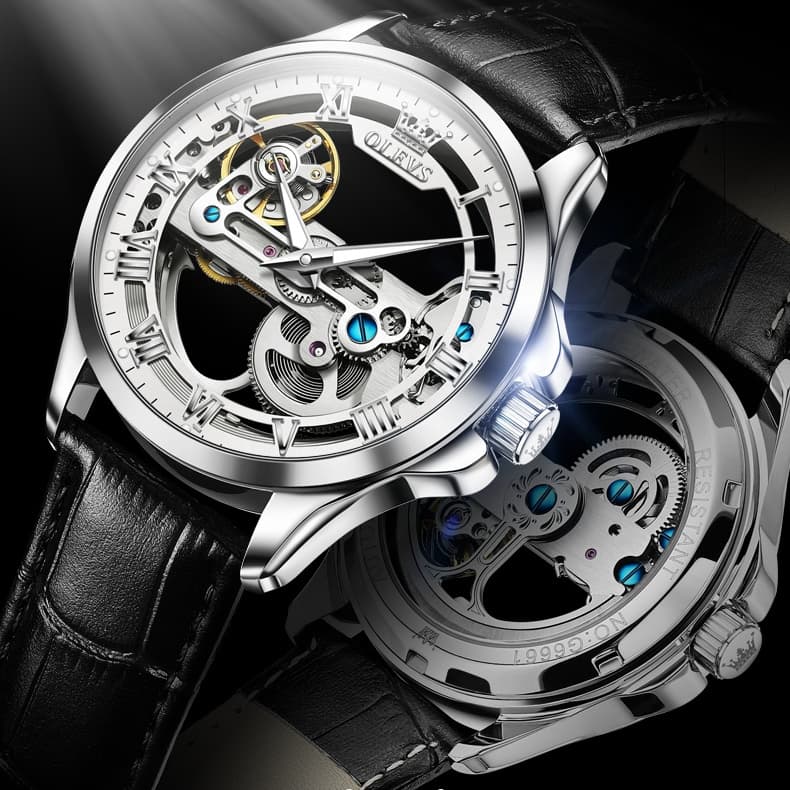 OLEVS "The Artisan" Fully Skeletonized Automatic Watch | Double-Sided Transparent View