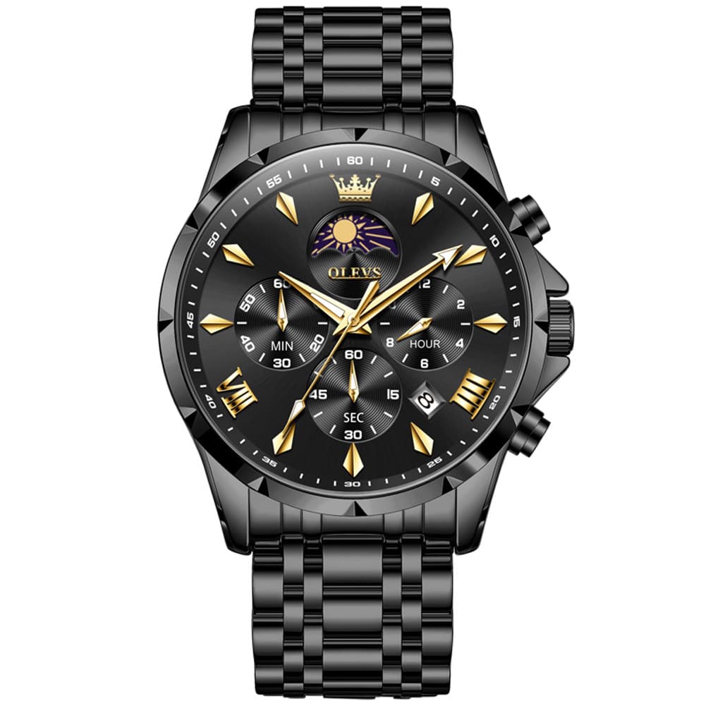 OLEVS "The Diplomat" Dual Time Chronograph | Moon Phase & 2nd Time Zone