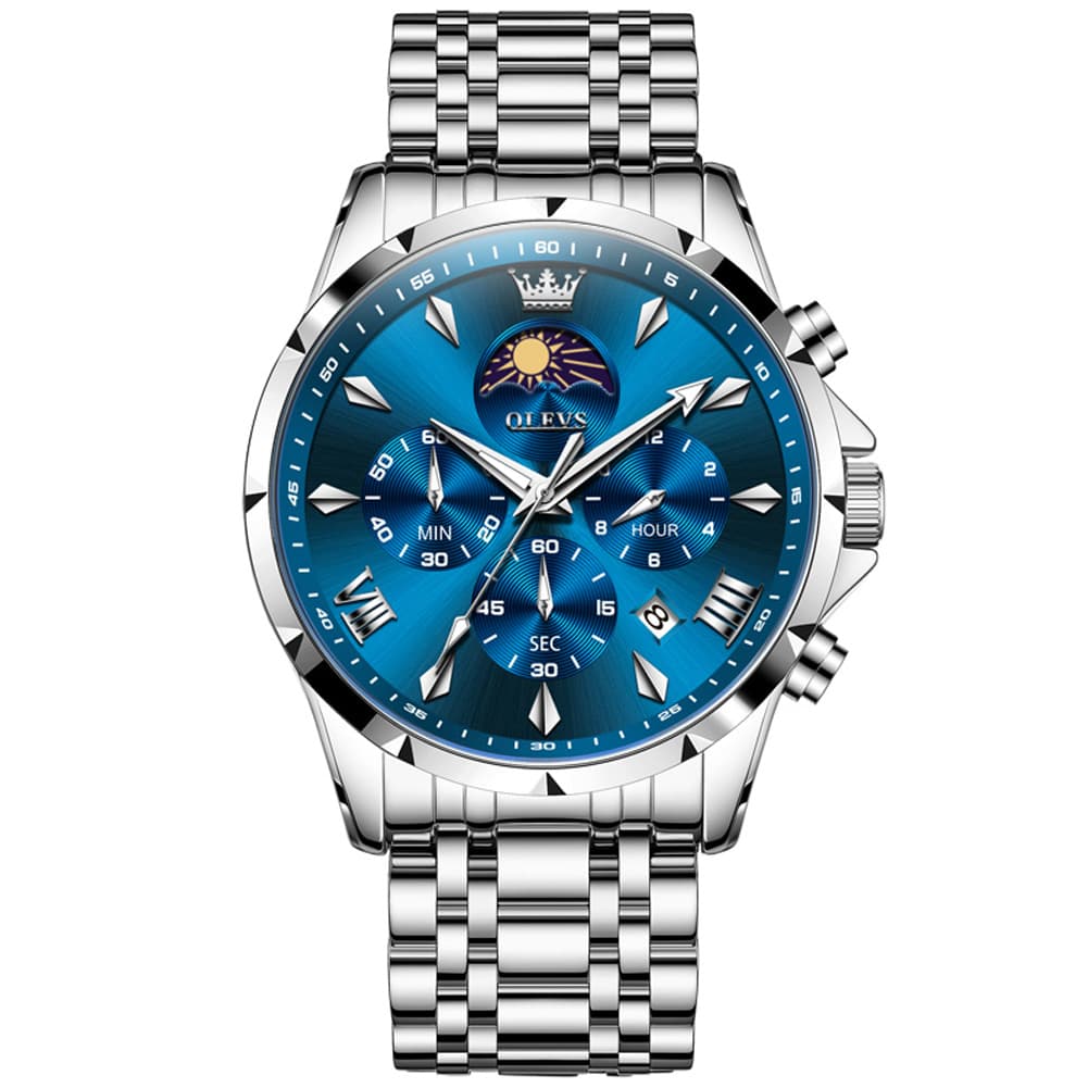 OLEVS "The Diplomat" Dual Time Chronograph | Moon Phase & 2nd Time Zone