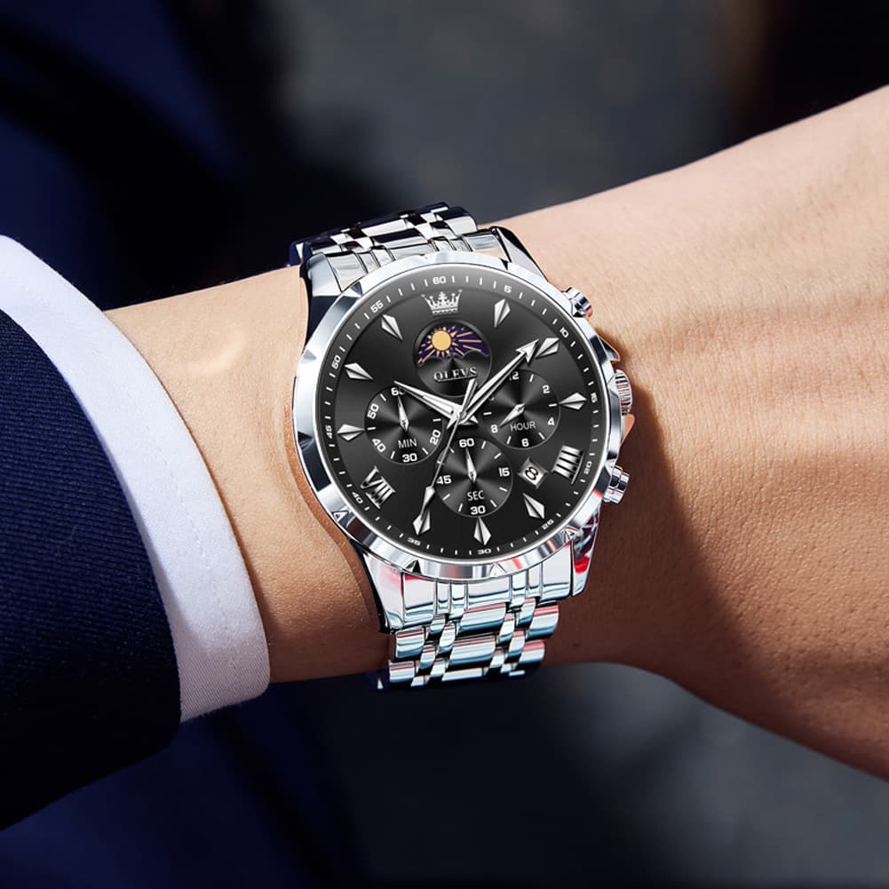 OLEVS "The Diplomat" Dual Time Chronograph | Moon Phase & 2nd Time Zone