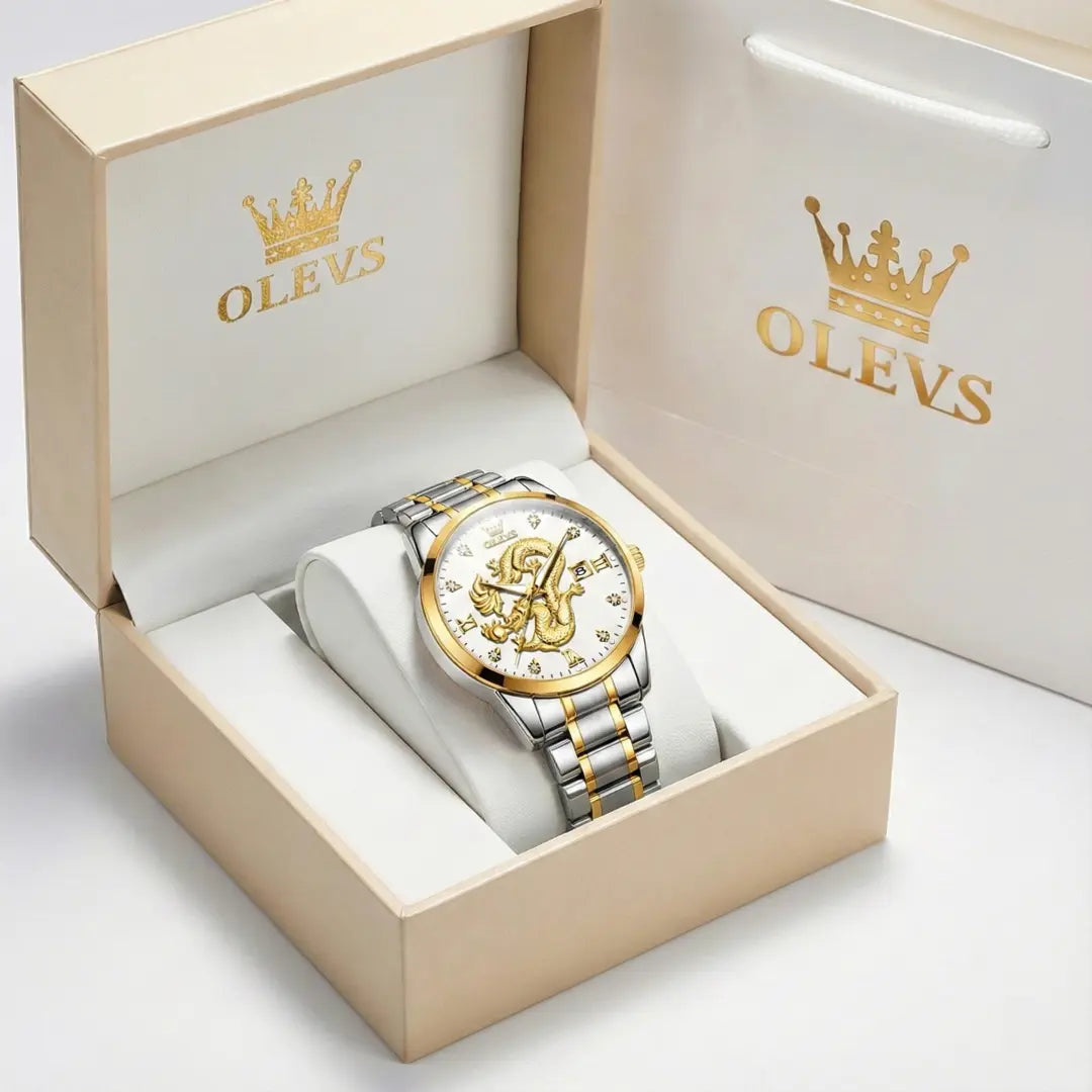OLEVS "The Emperor" 3D Golden Dragon Watch | Relief Dial & Luminous