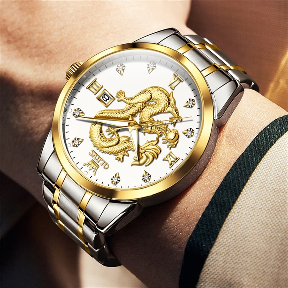 OLEVS "The Emperor" 3D Golden Dragon Watch | Relief Dial & Luminous