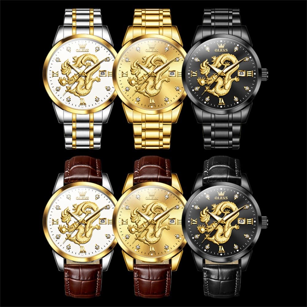 OLEVS "The Emperor" 3D Golden Dragon Watch | Relief Dial & Luminous