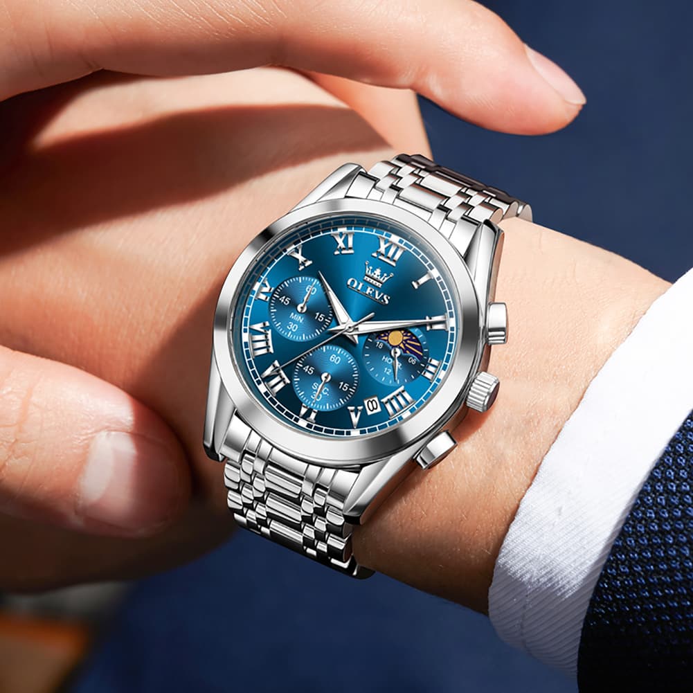 OLEVS "The Heritage" Chronograph Watch | Roman Numerals & Moon Phase