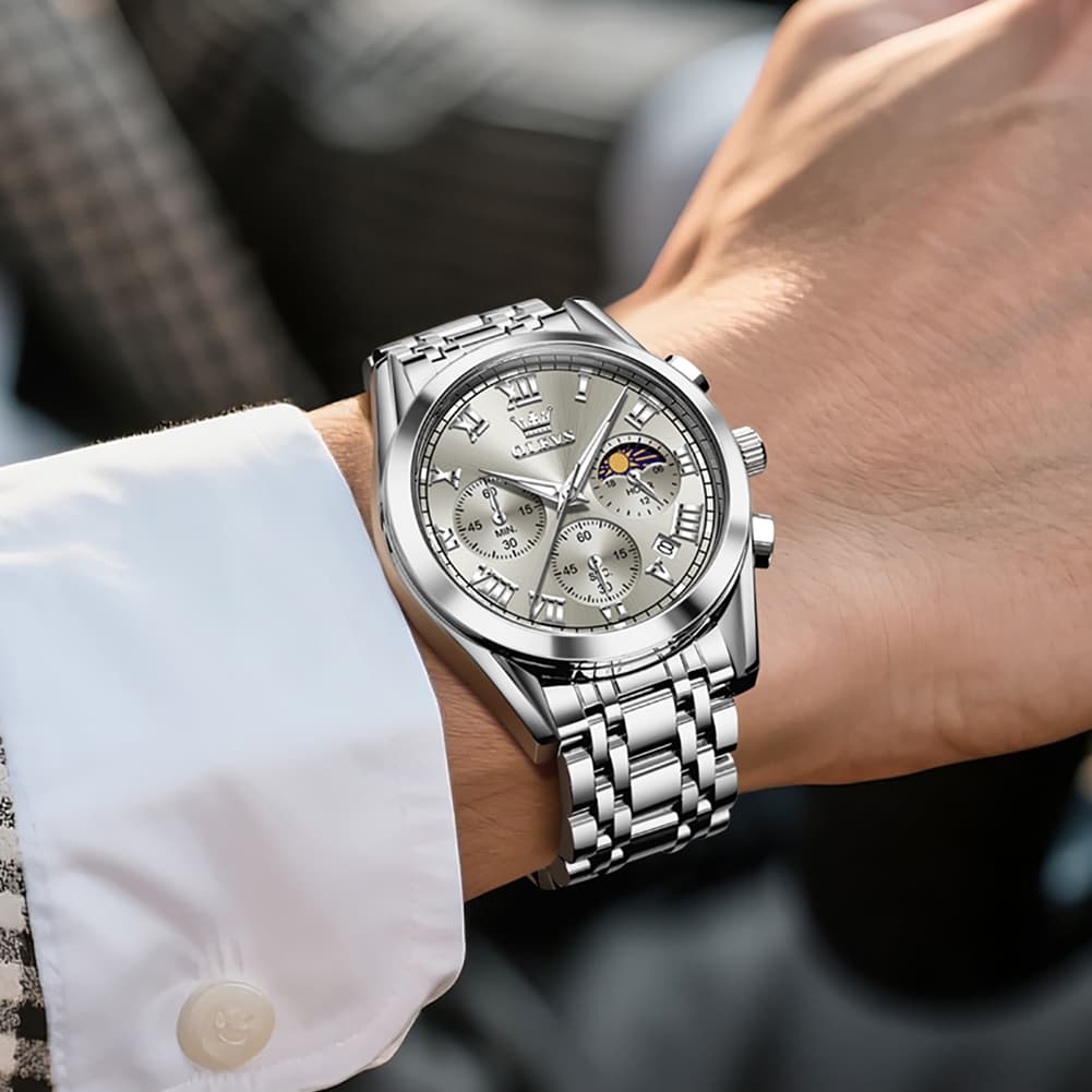 OLEVS "The Heritage" Chronograph Watch | Roman Numerals & Moon Phase