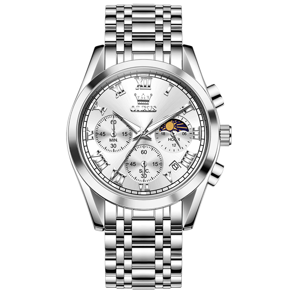 OLEVS "The Heritage" Chronograph Watch | Roman Numerals & Moon Phase