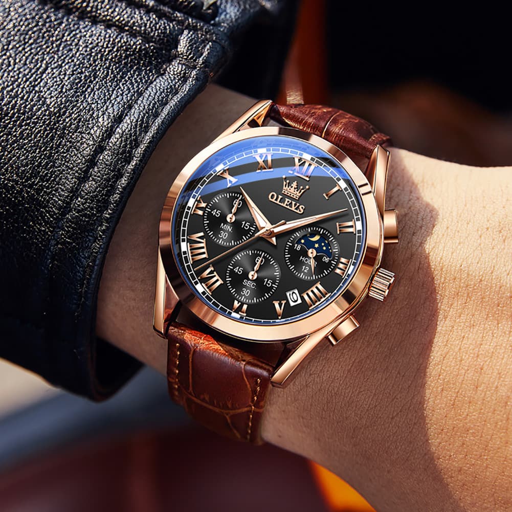 OLEVS "The Heritage" Chronograph Watch | Roman Numerals & Moon Phase
