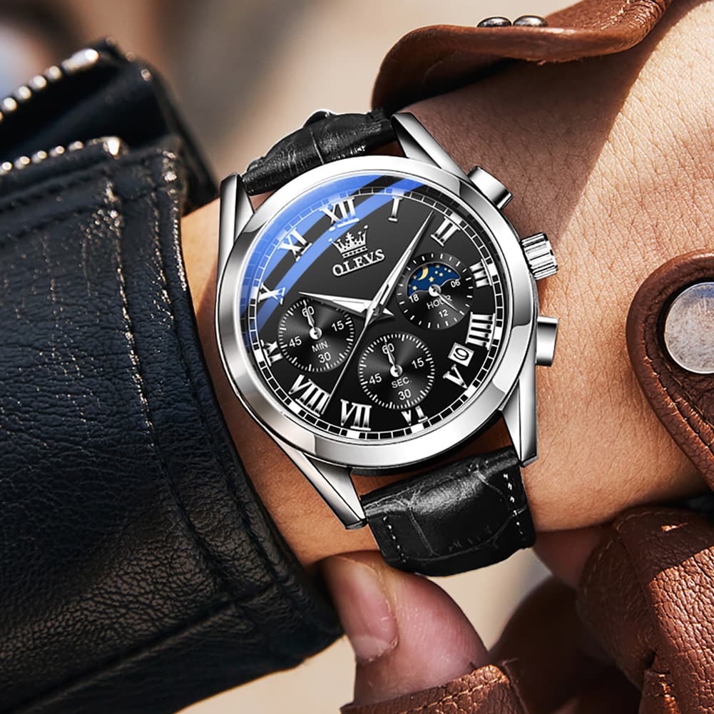 OLEVS "The Heritage" Chronograph Watch | Roman Numerals & Moon Phase