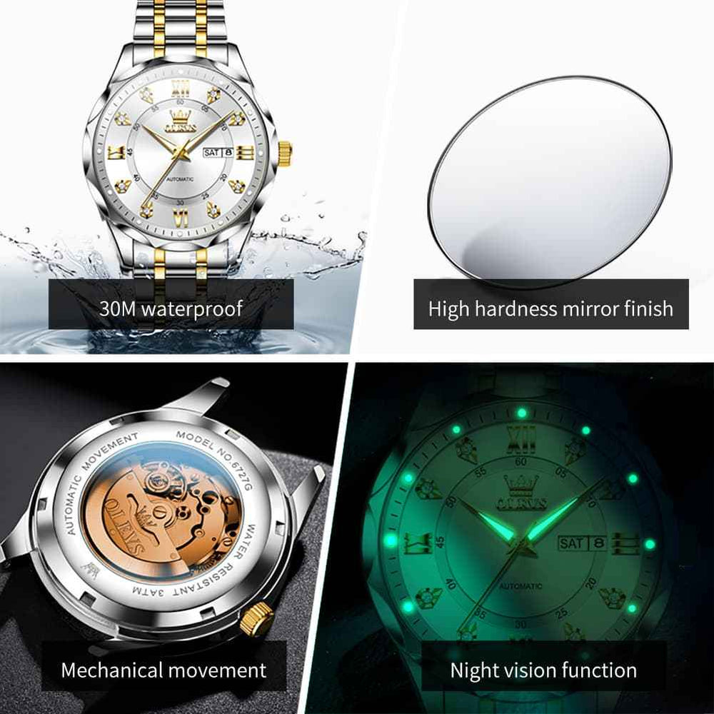 "The Prestige" Diamond Automatic Watch | High-Definition Flat Glass & Day-Date
