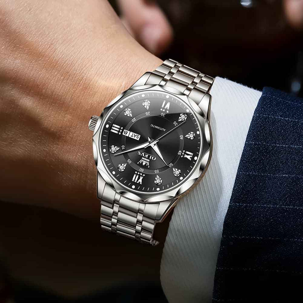 "The Prestige" Diamond Automatic Watch | High-Definition Flat Glass & Day-Date