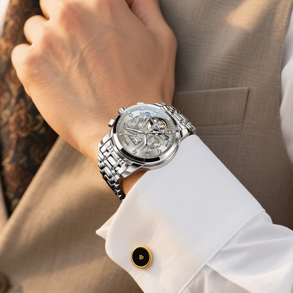 OLEVS "The Statesman" Triple Calendar Automatic Watch | Big Date & Month Display