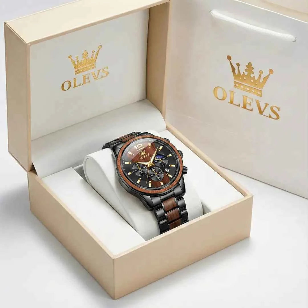 "The Timberline" Wood & Steel Chronograph | Natural Wood Inlay