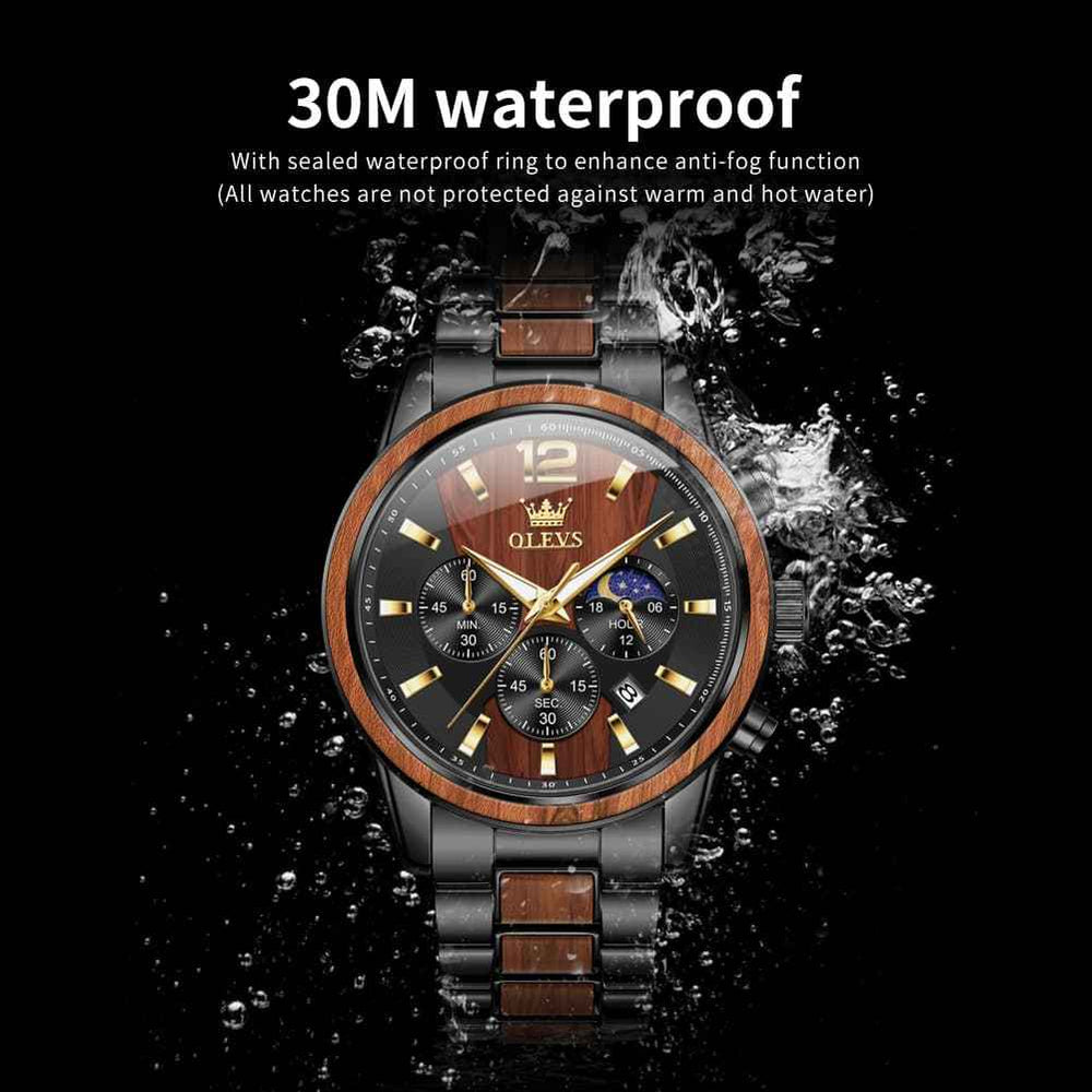 "The Timberline" Wood & Steel Chronograph | Natural Wood Inlay