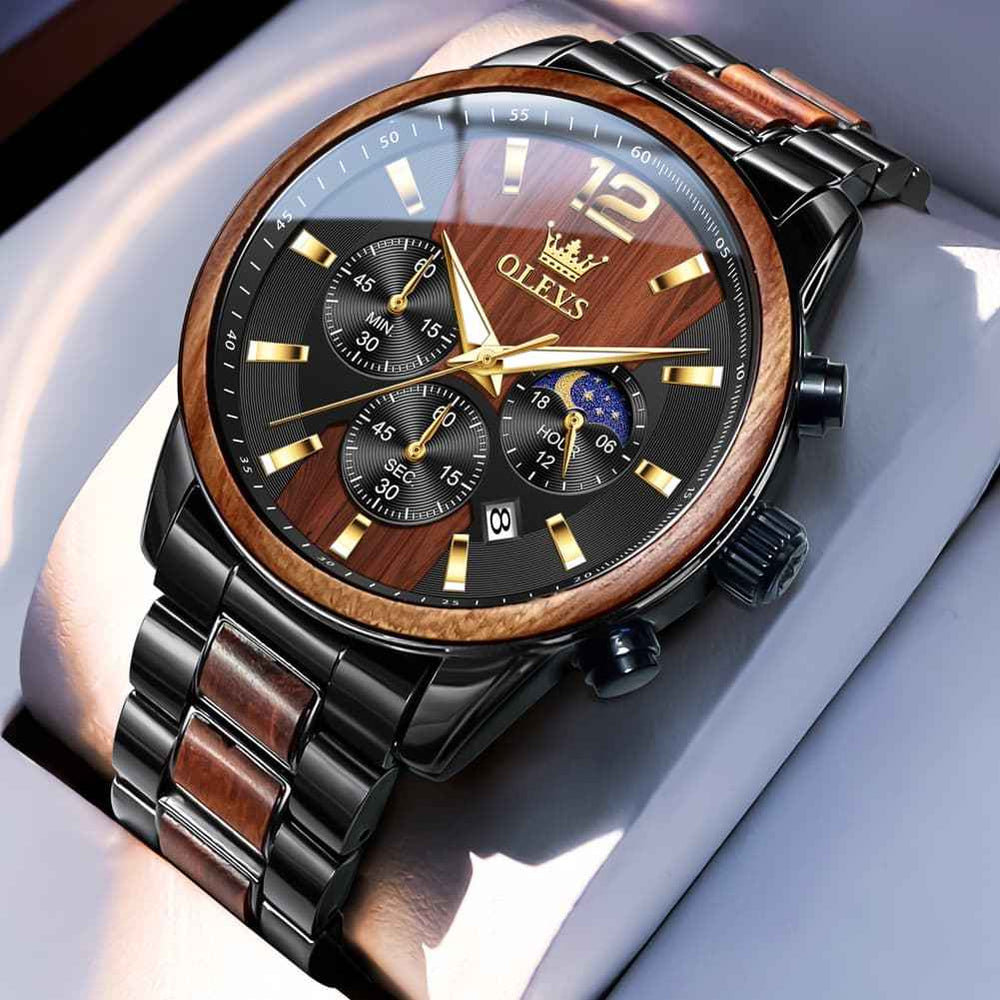 "The Timberline" Wood & Steel Chronograph | Natural Wood Inlay