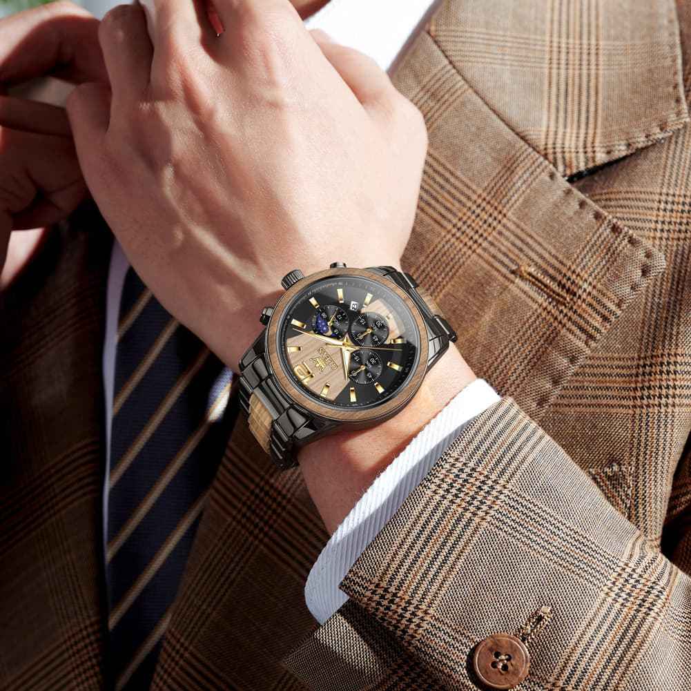 "The Timberline" Wood & Steel Chronograph | Natural Wood Inlay