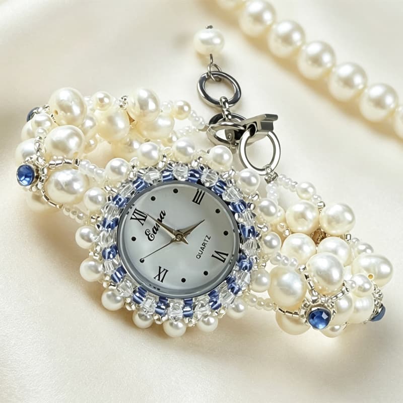 The Aphrodite Pearl Watch Handwoven Genuine Freshwater Pearl Timepiece