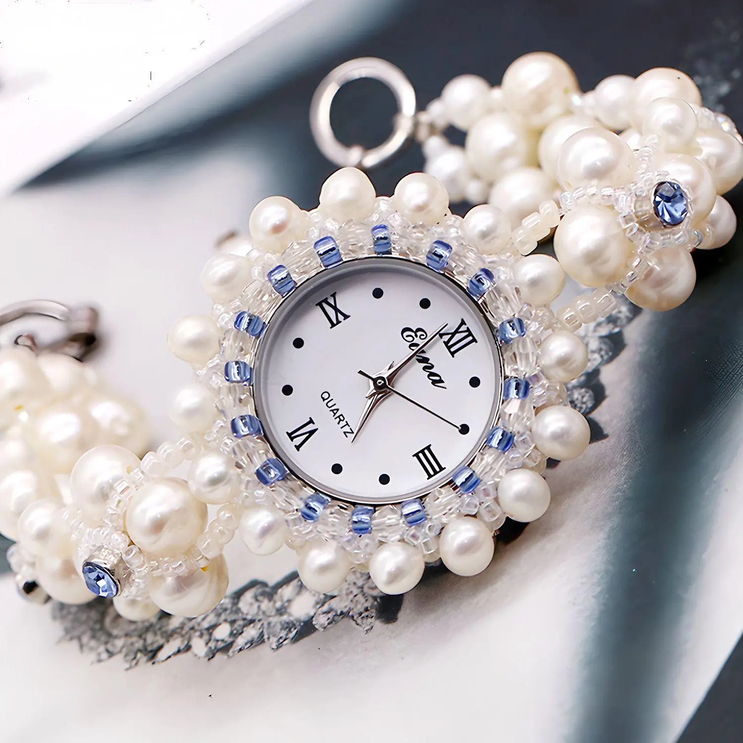 The Aphrodite Pearl Watch Handwoven Genuine Freshwater Pearl Timepiece