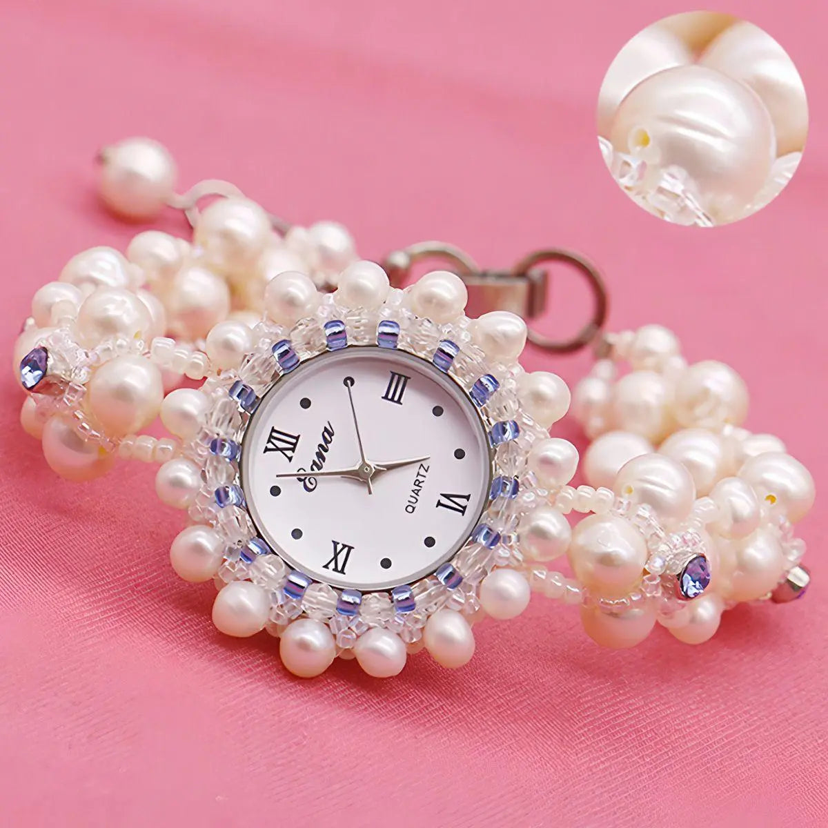 The Aphrodite Pearl Watch Handwoven Genuine Freshwater Pearl Timepiece