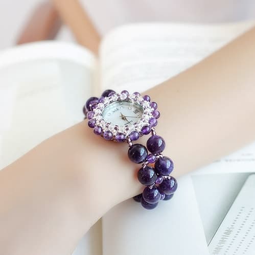 The Lumina Aura Watch Genuine Healing Crystal & Mother of Pearl Bracelet Timepiece