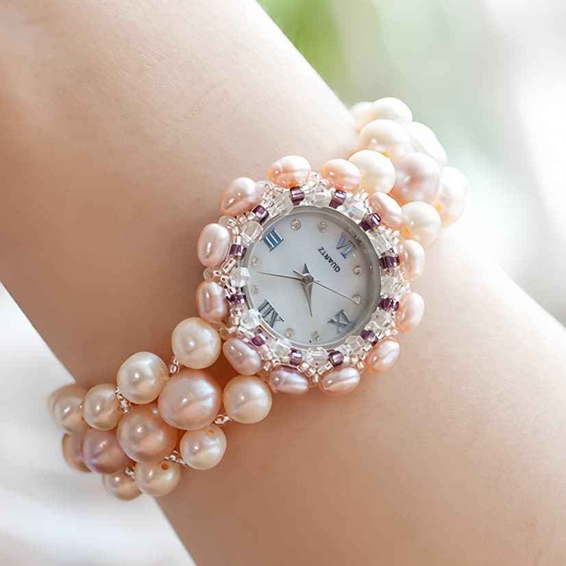 The Lumina Aura Watch Genuine Healing Crystal & Mother of Pearl Bracelet Timepiece