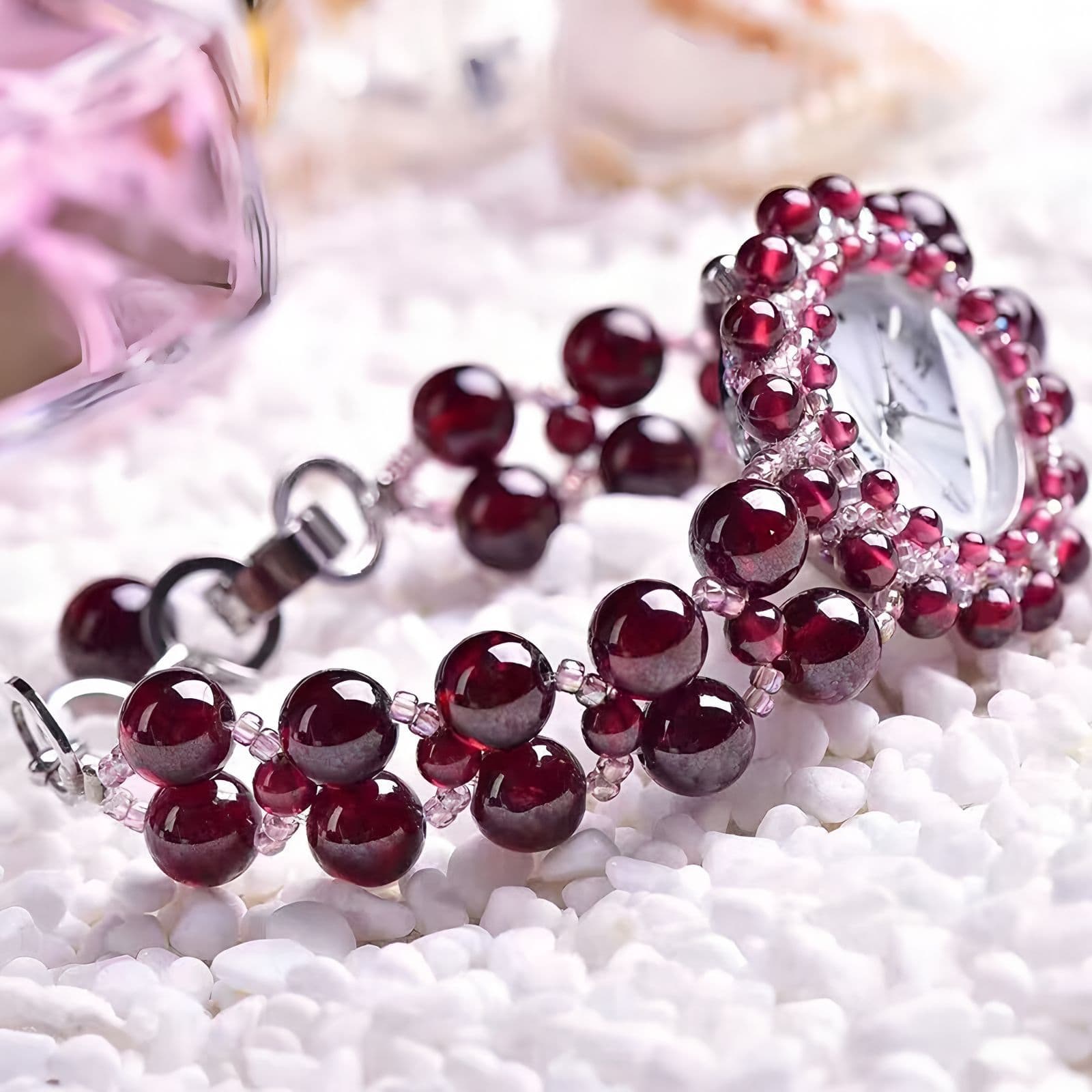 The Lumina Aura Watch Genuine Healing Crystal & Mother of Pearl Bracelet Timepiece