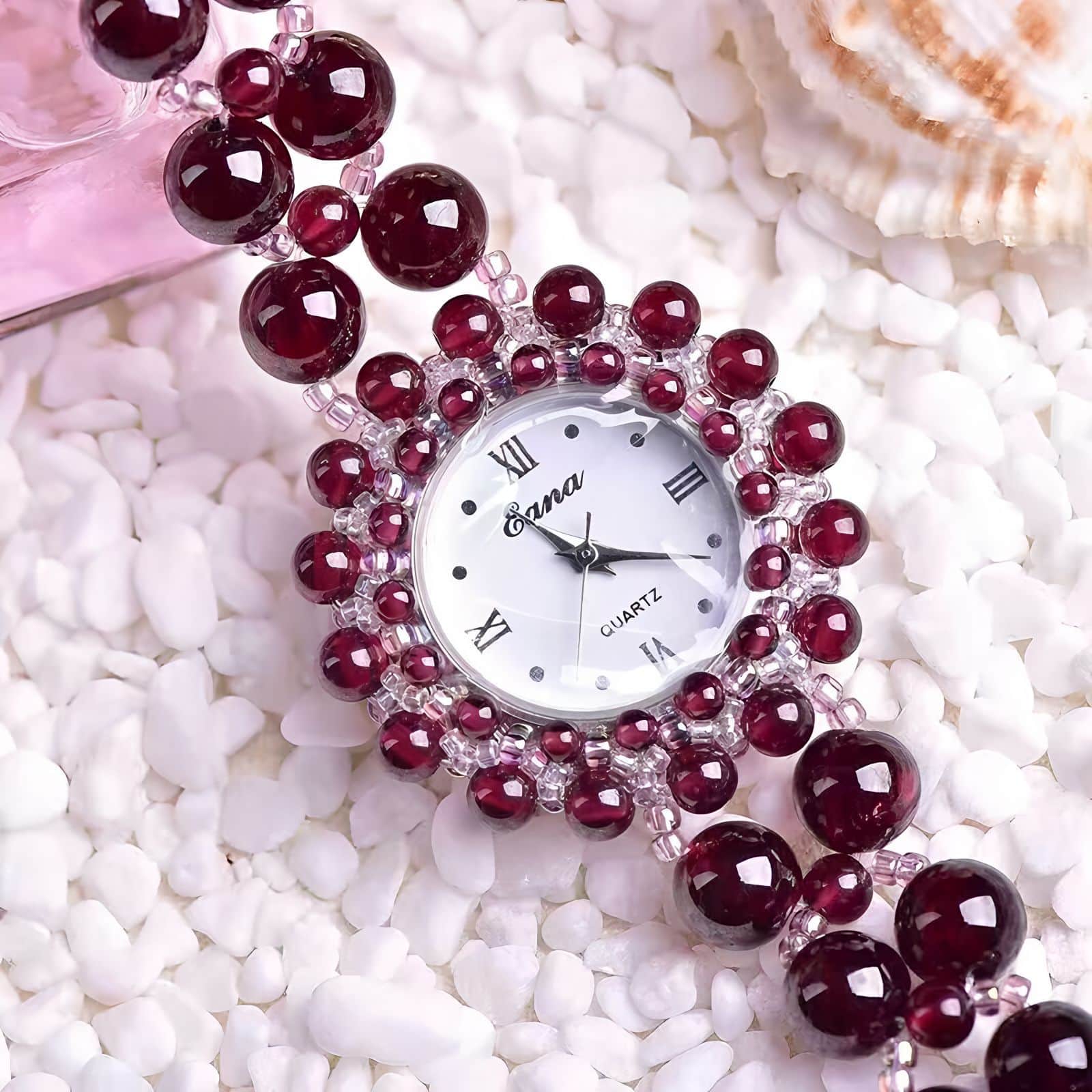 The Lumina Aura Watch Genuine Healing Crystal & Mother of Pearl Bracelet Timepiece