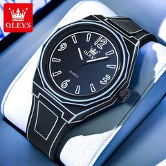 OLEVS 1018 Comic Style Quartz Silicone Watch for Men - Black Watch | Olevs Watch Store