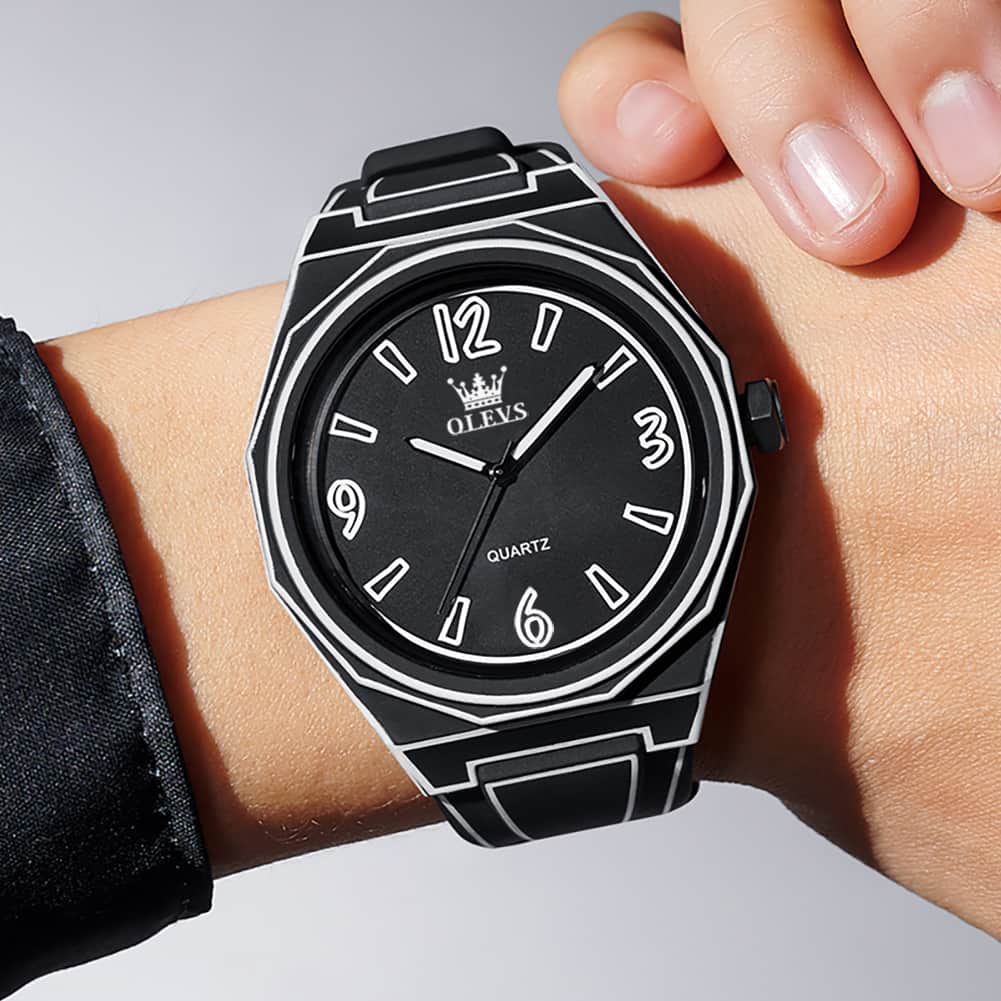 OLEVS 1018 Comic Style Quartz Silicone Watch for Men - Black Watch | Olevs Watch Store