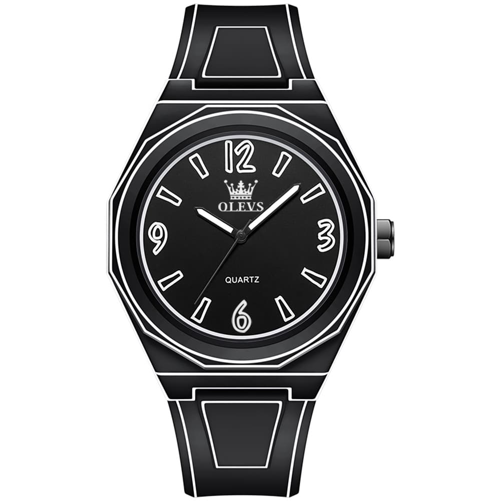 OLEVS 1018 Comic Style Quartz Silicone Watch for Men - Black Watch | Olevs Watch Store